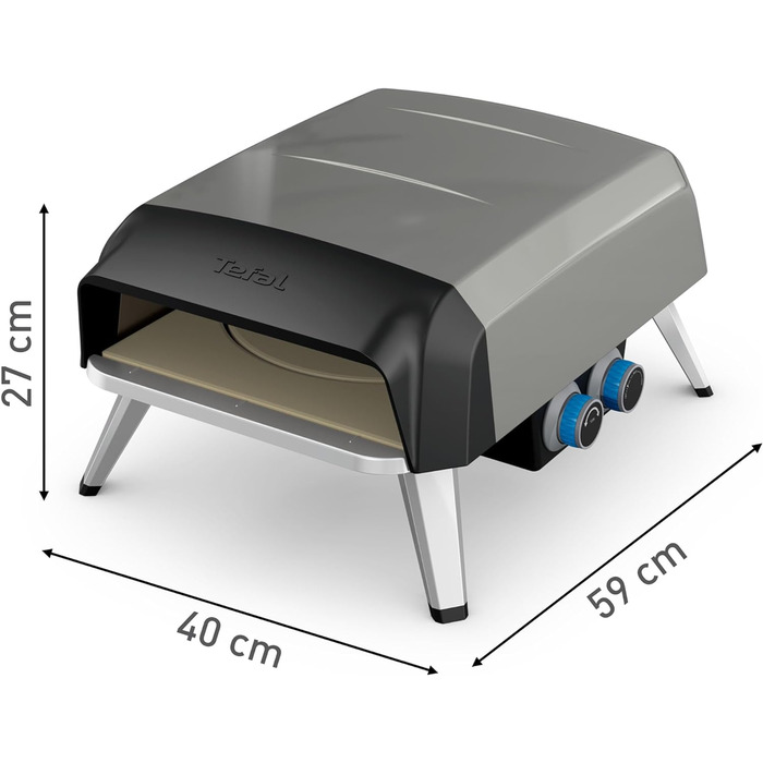 Газова піч для піци Tefal Pizza Pronto для зовнішнього використання, до 400 C, регулятор температури, перемикач увімкнення/вимкнення, керування поворотним каменем, компактна, в т.ч. шкірка для піци, нержавіюча сталь, JM413015