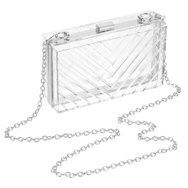 Прозора сумка-клатч QUARKZMAN для жінок, акрилова гаманцівка у формі V з відстібною металевою ланцюжком для подорожей та офісу, прозора/срібляста