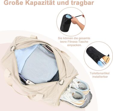 Спортивна сумка для дітей, сумка для плавання для хлопчиків та жінок з відділенням для взуття та відділенням для вологи, сумка для купання для підлітків, невелика дорожня сумка, сумка для фітнесу (Corduroy Pure Beige)