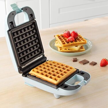 Компактний багатофункціональний пристрій Petra PT4943BLNVDEEU7 Міні-машина для приготування ласощів 3 в 1, пончики, кейк-попси та вафлі, кондитерська машина для вечірок, знімні пластини з антипригарним покриттям, що легко чиститься, 650 Вт, пастельно-сині