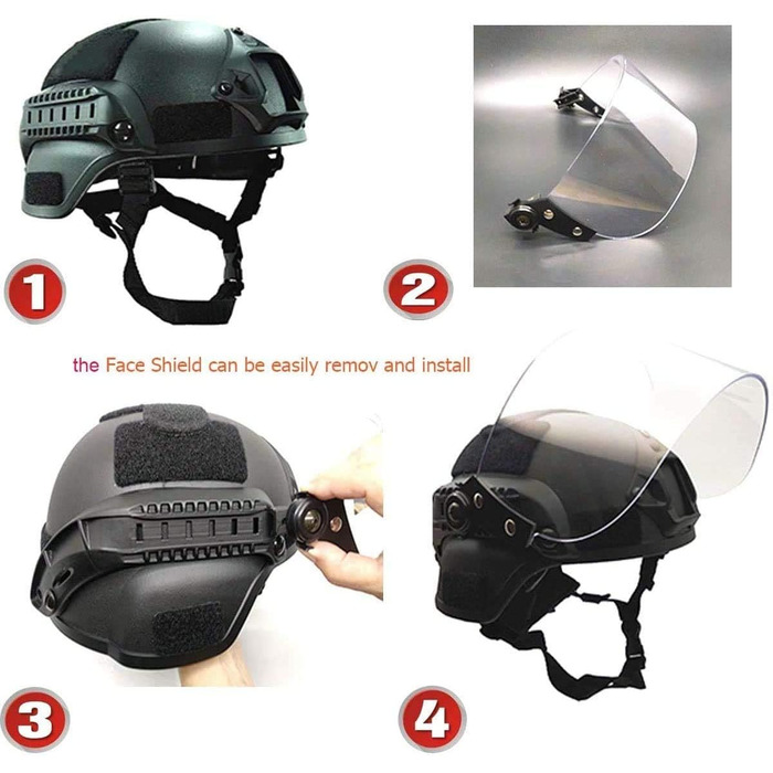 Тактичний захисний шолом для страйкболу, версія Mich 2000 Action, з кріпленням для NVG та вандалозахисною маскою-козирком для ігор на відкритому повітрі, страйкболу, пейнтболу та CS, чорний