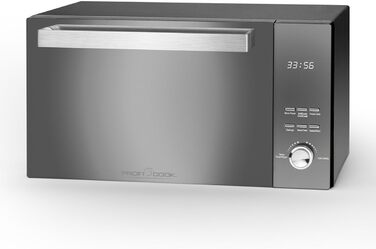 Мікрохвильова піч ProfiCook з грилем Мікрохвильова піч з великою варильною камерою на 23 літри Мікрохвильова піч без поворотного столу Мікрохвильова піч 1000 Вт Потужність гриля Двері дзеркала з вертикальним відкриванням PC-MWG 1204 чорний