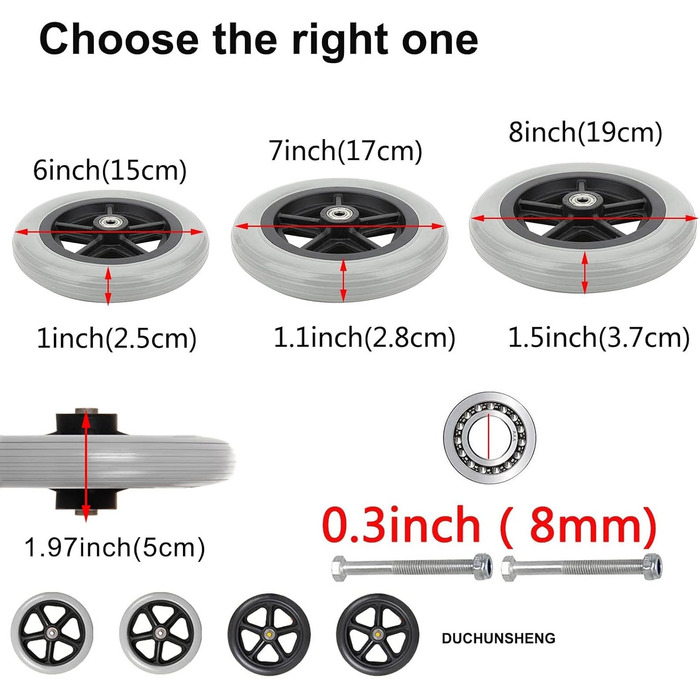 Колеса для інвалідних візків передні 6 7 8 дюймів, запасні колеса для інвалідного візка, 2 шт. и, чорний, сірий, передні колеса Заднє колесо, запасні ролики для інвалідних візків Допоміжні засоби для ходьби Ручний візок, нековзний 7 дюймів/17 см сірий
