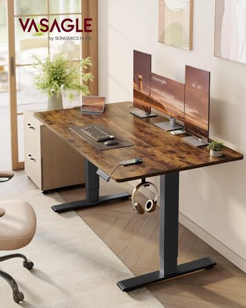 Стіл VASAGLE з регульованою висотою, 140 x 80 см, порт USB-C, подовжувач для зберігання, стіл для роботи стоячи, нагадування про тривале сидіння, 3 кнопки пам&39яті, для офісу, вінтажний коричневий LSD144KD02 140 x 80 см вінтажний коричневий