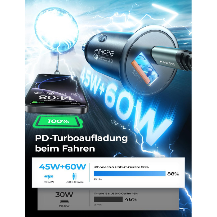 Вт прикурювач USB C автомобільний зарядний пристрій QC3.0 PD45W швидкий металевий автомобільний зарядний пристрій USB C адаптер ав