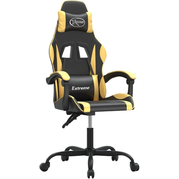 Геймерське крісло з чорно-золотої штучної шкіри з регульованою спинкою та висотою, поворот на 360 градусів, міцний металевий каркас, довговічна штучна шкіра, стійка до плям, 36,5 x 42 см (Ш x Г) Чорно-золотий