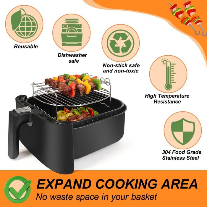 Аксесуари для фритюрниці YQL XXL Квадратна фритюрниця, багаторазова фритюрниця з гарячим повітрям підходить для фритюрниці Philips 6.2 л, COSORI 5.5 л-6.4 л/NINJA 5.7 л/Russell Hobbs Airfryer