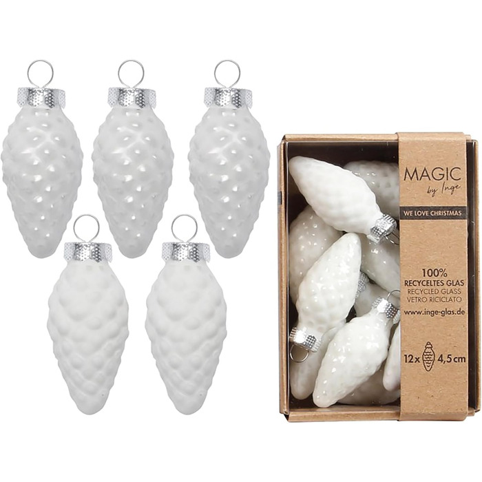 Ялинкові прикраси соснові шишки 12 шт білий Inge-glas