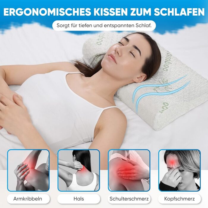 Подушка для шиї Ортопедична подушка з піни з ефектом пам&39яті для сну на боці, спині та животі, 60x40x12/10 см