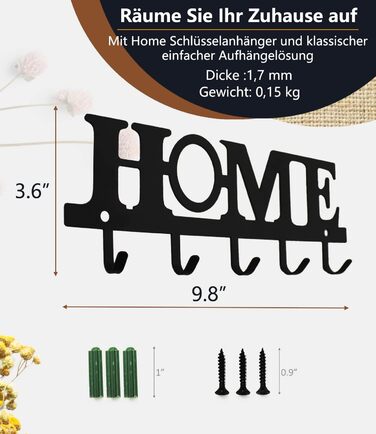 Настінна вішалка для ключів 5 гачків, декоративна, легка установка, легована сталь, чорна, тримач для ключів для декору настінного