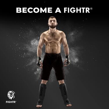 Професійні щитки для гомілок FIGHTR надзвичайно товсті - з ідеальною посадкою та ідеальною підкладкою Надзвичайно товстий захист гомілки для ударів ногами в кікбоксингу, ММА, муай-тай та бойових мистецтвах, повністю чорного кольору, розмір S
