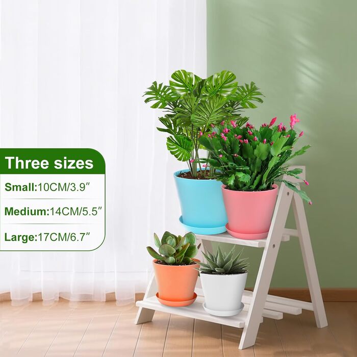 Предметні квіткові горщики 17 см, маленькі горщики для рослин, пластикові горщики для рослин з блюдцями, набір пластикових квіткових горщиків, маленькі квіткові горщики для рослин, кактусів, сукулентів - різнокольорові 17 см, 8-