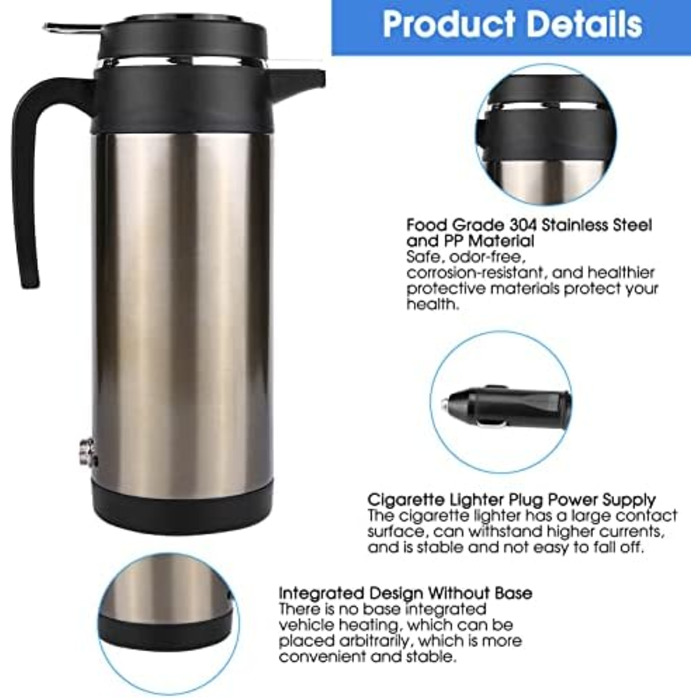 Чайник термос з нержавіючої сталі електричний чайник подорож нагрівання питна кружка чашка чайник автомобіль кавова кружка нагріва