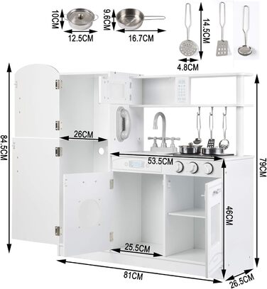 Дитяча ігрова кухня WOLTU з дерева з аксесуарами, дитяча рольова гра для дітей, в т.ч. кухонний набір з 5 предметів (білий)