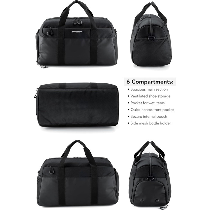 Спортивна та дорожня сумка Fitgriff V2 для жінок та чоловіків - з відділенням для взуття та відділенням для вологих речей - Сумка для спорту, фітнесу, подорожей - Сумка для тренувань, Сумка для спортзалу, (Чорна, Середня) Чорна 56 x 30 x 32 см (Середня)