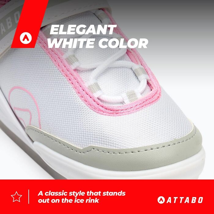 Жіночі ковзани ATTABO Tora для активного катання застібка на пряжці та липучці, міцна підтримка щиколотки, леза з нержавіючої сталі, комфорт та безпека для початківців та досвідчених ковзанярів, елегантний класичний дизайн, білі, розмір 40
