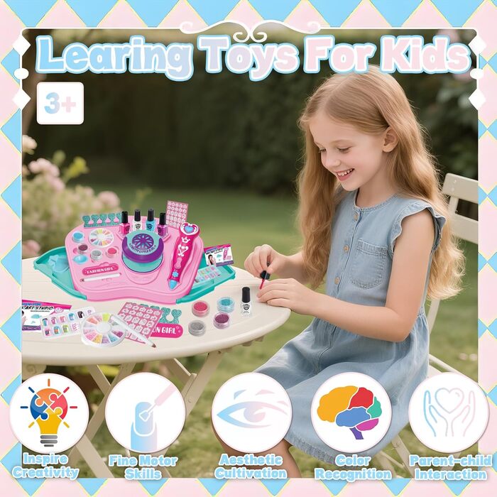 Дитячий набір для студії нігтів STAY GENT із 55 предметів для дівчаток, набір для нігтів на водній основі для дітей (3, 6, 7, 8, 9, 10, 11, 12 років) - подарунки з лаками для нігтів, подарунки з макіяжем на дні народження та Різдво, 4 кольори лаків для ні