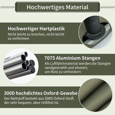 Розкладне ліжечко TOMOUNT, надлегке алюмінієве розкладне ліжко, компактне портативне кемпінгове ліжко, легке в установці, міцне кемпінгове ліжко для наметів, для походів на свіжому повітрі, подорожей, пляжу - зелене