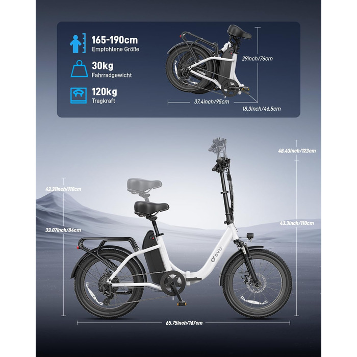 Електричний велосипед DYU C9 E-Bike для чоловіків та жінок - Електровелосипед з акумулятором 48 В 15,6 Аг, колесами 20 x 3,0 дюйма, 7-ступінчастою коробкою передач зі світлодіодним дисплеєм, двигуном 250 Вт та швидкістю 25 км/год, запасом ходу до 150 км, 