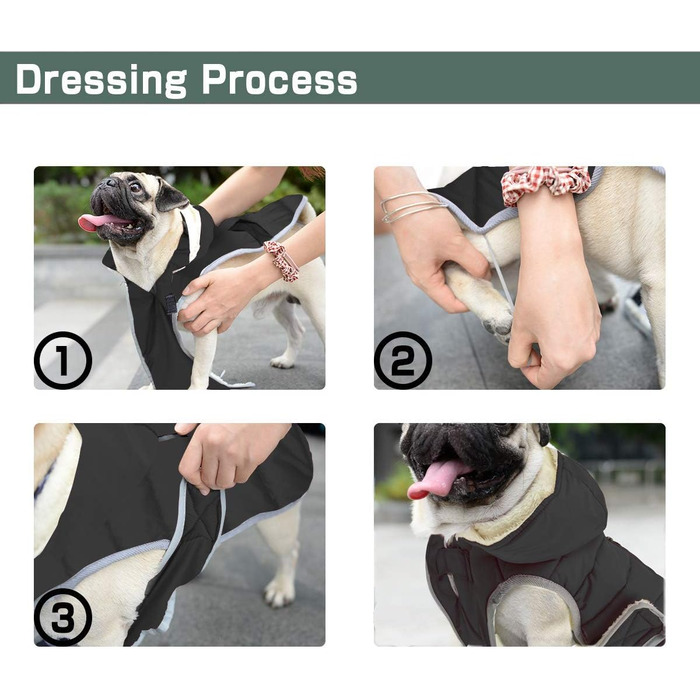 Зимова куртка для собак зі знімним капюшоном, водонепроникна та світловідбиваюча куртка для собак, тепла флісова куртка з капюшоном для цуценят, куртки для маленьких, середніх та великих собак, чорна, M.