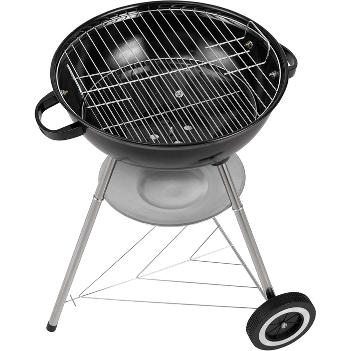 Вугільний гриль діаметром 41,5 см з кришкою, хромованим решіткою та попільником компактний круглий гриль з полицею, колесами та висотою робочої поверхні 58,5 см для саду та балкону