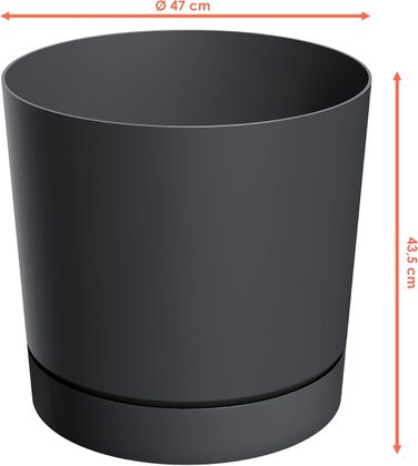 Пластиковий горщик XL з блюдцем, круглий, антрацит - Ø 47 см - великий квітковий горщик зі знімною основою, стійкий до ультрафіолету - садова прикраса, горщик, квітковий горщик, рослинний горщик, контейнер для рослин, морозостійкий
