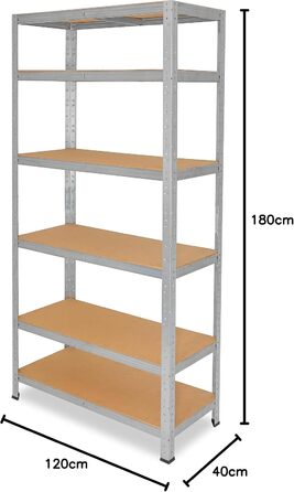 Міцний домашній стелаж, оцинкований/металевий стелаж з 6 полицями/металевий стелаж для підвалу, гаражний стелаж, стелаж для майстерні або стелаж для зберігання/литий металевий стелаж вантажопідйомністю 145 кг В 180 см / Ш 120 см / Г 40 см, 180x120x40