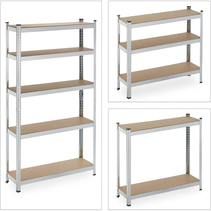 Полиця для зберігання Relaxdays для важких умов експлуатації, 5 ярусів, висота та ширина 180x100x30 см, вантажопідйомність 500 кг, сталь, для підвалу та гаража, сріблястий колір