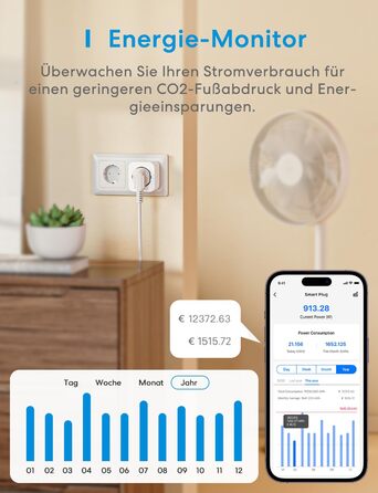 Розетка Wi-Fi Meross із вимірюванням потужності 16 А, розетка з таймером Smart Home з голосовим керуванням і дистанційним керуванням, Wi-Fi Smart Plug працює з Alexa, Google Home, SmartThings, упаковка з 4 шт.