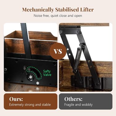 Журнальний столик VOWNER з регульованою висотою, багатофункціональний стіл для вітальні 3-в-1 з прихованим місцем для зберігання, який трансформується у обідній стіл для вітальні, колір вінтажного коричневого