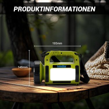 Акумуляторний світлодіодний ліхтар для кемпінгу EXTRASTAR, ліхтарик 650 люмен з 2 рівнями яскравості, функцією зовнішнього акумулятора, холодний білий колір, 3 режими (ліхтарик/бічне освітлення/миготливе світло) для використання на природі, в кемпінгу та 