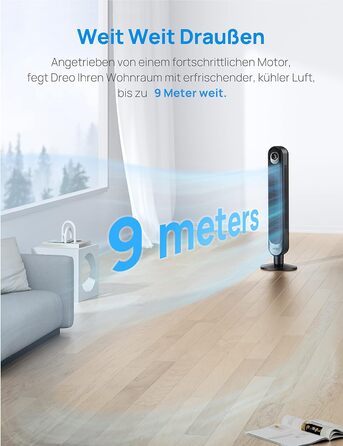 Тихий баштовий вентилятор Dreo 28 дБ, висота 106 см 6 рівнів швидкості 4 режими, таймер 12 годин, вентилятор на п'єдесталі, що обе