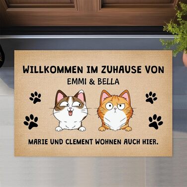 Персоналізований килимок для вітальних дверей, Килимок для дверей з іменем, Килимок для котів, Персоналізований килимок для котів (2 Коти)