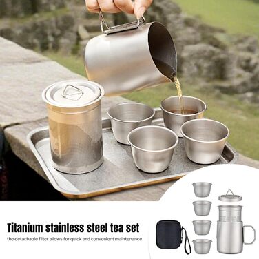 Компактний чайний набір Чайний Мандрівник 4 чашки, ситечко для чаю в комплекті, об'єм 50 мл, міцний термостійкий матеріал, преміум аксесуари для чаювання вдома та на природі