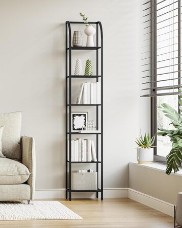 Полиця Hzuaneri, книжкова шафа, 6-ярусна полиця, полиця для DVD, вузькі полиці, офісна полиця в індустріальному стилі, металевий каркас для вітальні, спальні, кухні, чорна BC56004B 30 x 33,6 x 182,5 см чорна