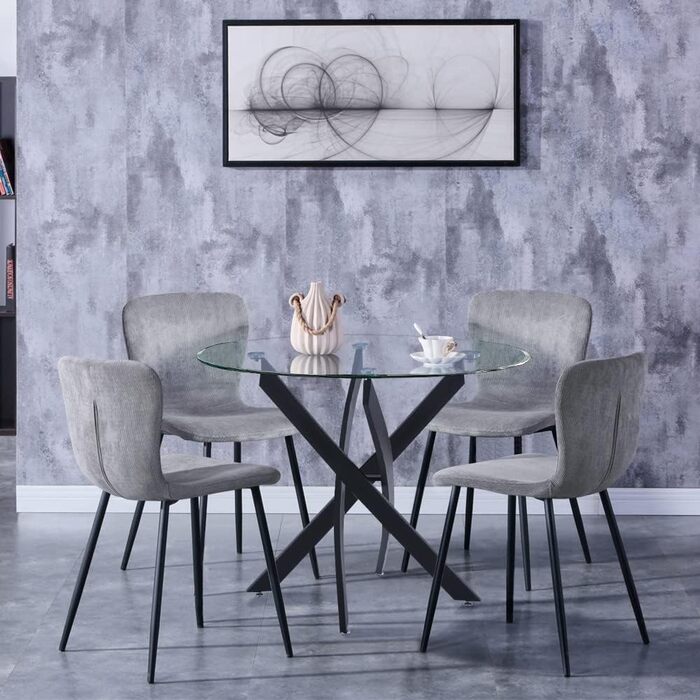 Обідній стіл GOLDFAN Скляний стіл для вітальні Маленький круглий скляний стіл Кухонний стіл Сучасний стіл з чорними ніжками для вітальні Офіс Кухня Скло 4 Чорний