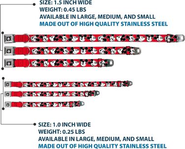 Нашийник для собак Buckle-Down з застібкою як у ременя безпеки - Міккі Маус, Червоно-Чорно-Білий - Ширина 2.5 см - Для обхвату шиї 23-38 см - Розмір S