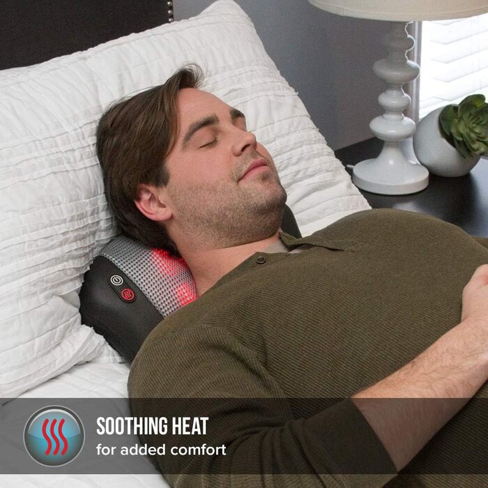 Масажна подушка HoMedics, масаж Шиацу з м'яким теплом, звільненням від вузлів і напруги, розслабленням в області шиї, плечей і спини, універсальний, компактний і зручний в транспортуванні Чорний