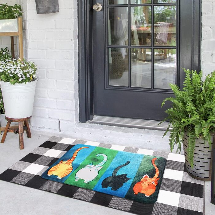 Килимок для вулиці JJUUYOU з котами 50 x 80 см, нековзний, кумедний, килимок для входу, що миється, килимок для котів для приміщень/вулиці, абсорбуючий, персоналізований 50 x 80 см (прямокутний) для чотирьох котів