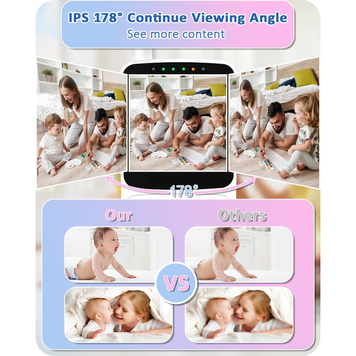 Монітор для дітей HelloBaby з камерою, 29 годин роботи від батареї, монітор для дітей 355/120 з камерою з поворотом і нахилом із д