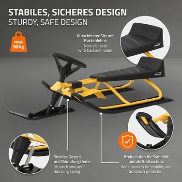 Німеччина Санки з кермом, дитячі санки від 5 років, скібоб для дітей та дорослих до 90 кг, санки з кермом, ножні гальма, тяговий т