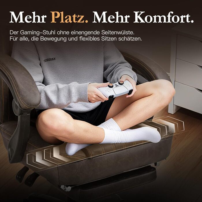 Ігрове крісло Dowinx з пружинною подушкою, гоночне ігрове крісло з масажною поперековою опорою, ергономічне ігрове крісло з підставкою для ніг, офісне крісло, шкіра штучна, коричневий колір