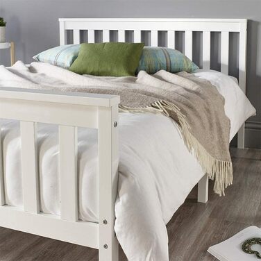 Ліжко Aspire Beds Atlantic Solid Timeless White Wooden Bed - елегантний дизайн Shaker, високоякісні матеріали, легке складання, універсальне, міцне, 200Д x 140Ш x 82В, біле