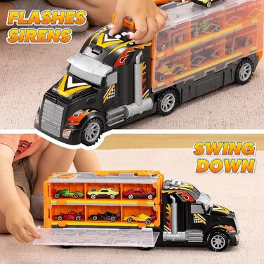 Іграшкові машинки JOYIN Transporter Truck для хлопчиків 3, 4, 5, 6-12 років, легкі металеві гоночні машинки з 2 пусковими установк