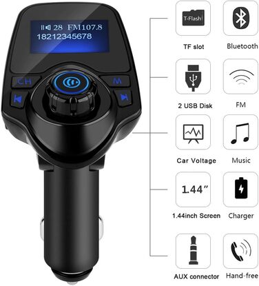 Передавач, T11 Bluetooth бездротовий MP3-плеєр гучного зв'язку FM-передавач USB-зарядний пристрій