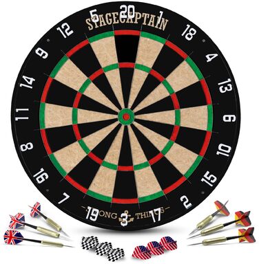 Мішень для дротиків Stagecaptain DBS-1715C Bullseye Champion з дротиками - Професійна сталева мішень для дротиків з сизалю - Мішень для дротиків з надтонкими дротами - Мішень для дротиків з 6 дротиками та 4 наборами дергань