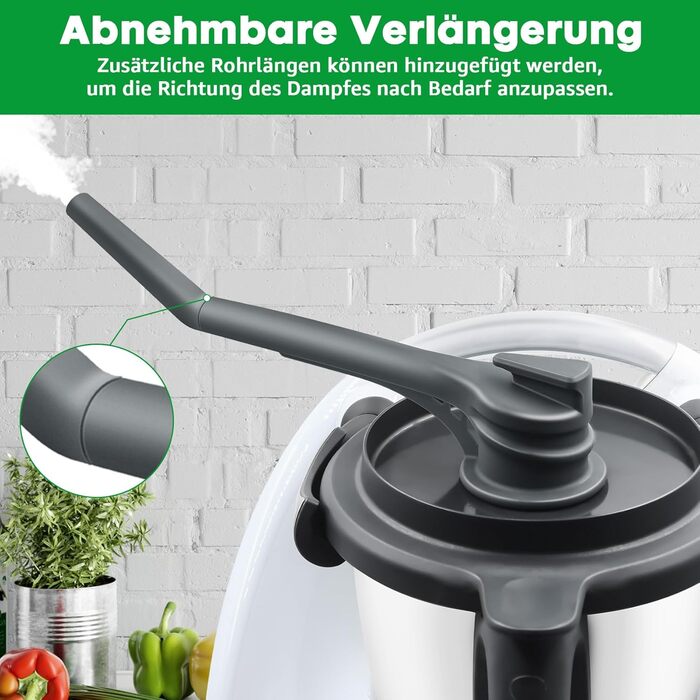 Для Thermomix TM6 MCC Steam Diversion - відведення пари (екстра довге) для аксесуарів Monsieur Cuisine Smart Thermomix, силіконовий конденсатовідвідник для кухонних навісних шаф, захисна плівка зі щіткою Extra Long версія (труби 15 см 10 см)