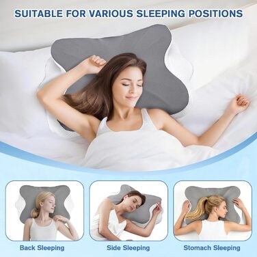 Ергономічна ортопедична подушка, подушка з пінного матеріалу з ефектом пам&39яті для шийного відділу хребта від болю в шиї та плечах, подушка для шиї зі знімним чохлом, для друзів та батьків (сіра) Подушка з пінного матеріалу з ефектом пам&39яті - сіра