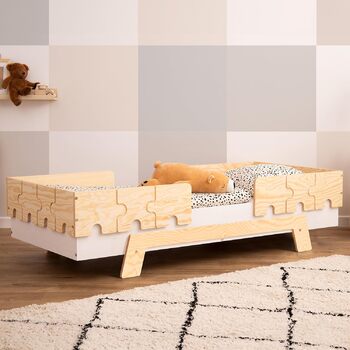 Дитяче ліжко SMARTWOOD з рейковою рамою та захистом від випадіння Puzzle BR2 Montessori односпальне для хлопчиків та дівчаток - Лі