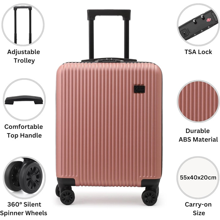 Валіза Cruiser 55 x 40 x 20 см, ручна поклажа Ryanair, дорожня валіза-візок Wizzair Lufthansa SAS British Airways, партія (рожеве золото, 55x40x20 см) 55 x 40 x 20 см, рожеве золото